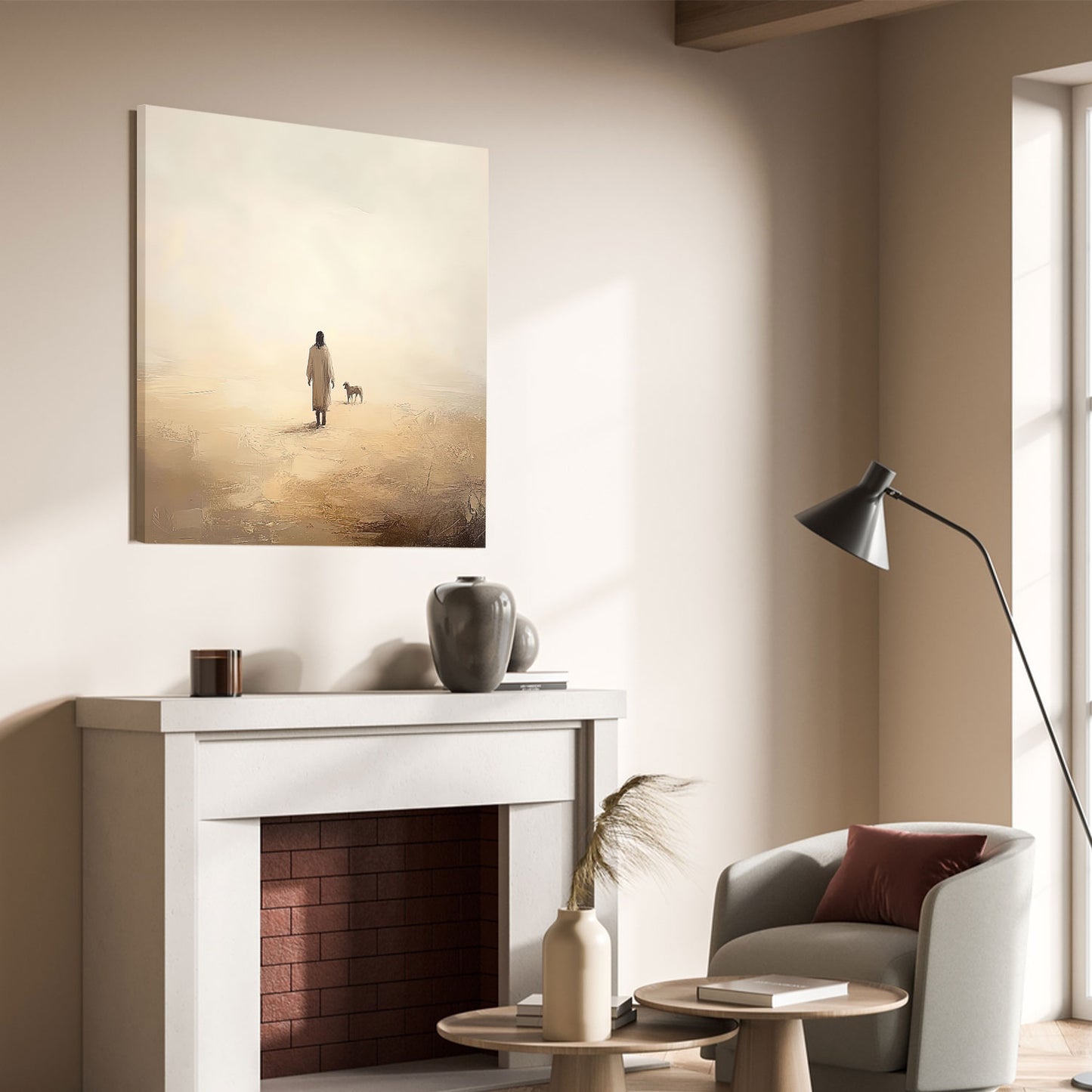 Christian with Sheep Inspirational Canvas Wall Art