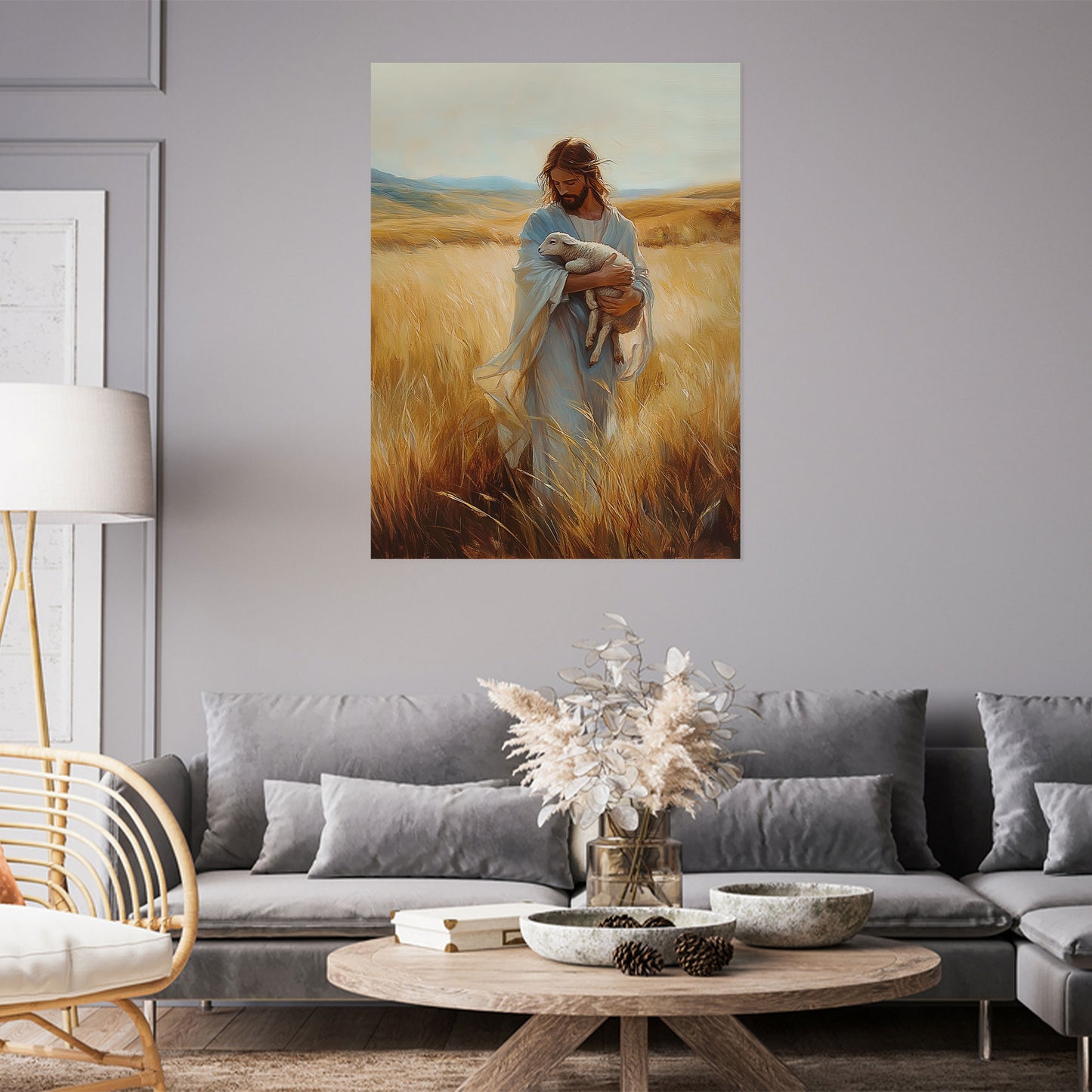 Christian Holding Sheep Poster Wall Art