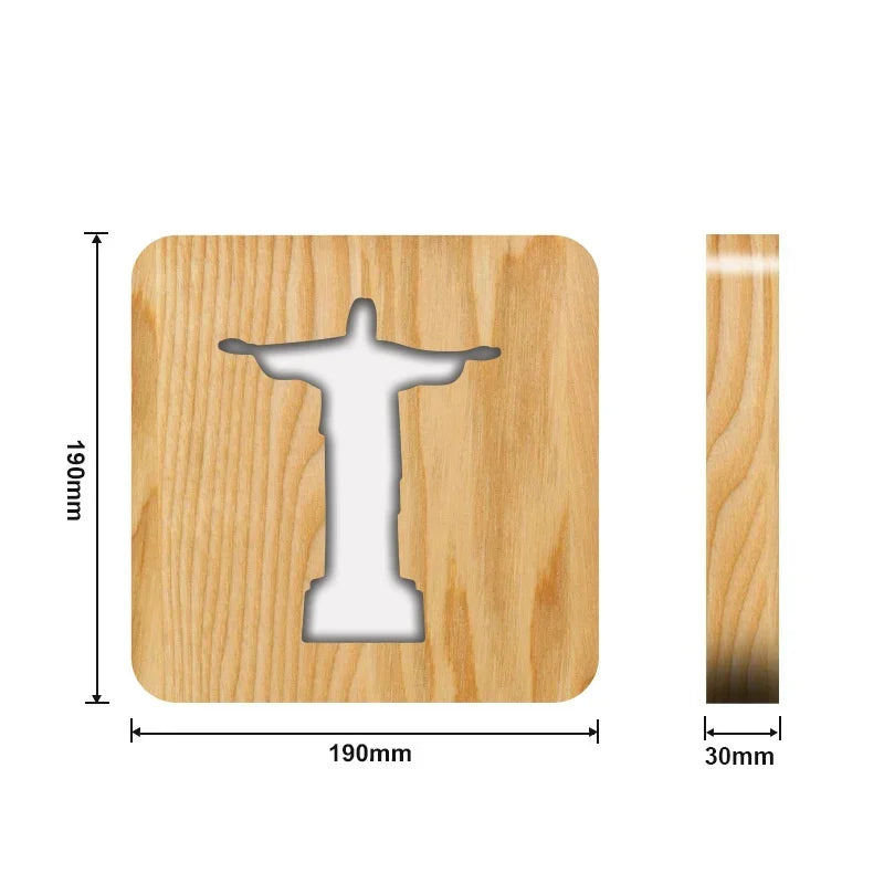 3D Glowing Wooden Jesus Cross – Holy Statue Christian Gift for Home or Church