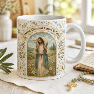 Carried On His Shoulders Ceramic Mug - Christian Coffee Mug, front view