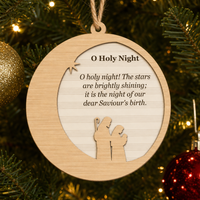 O Holy Night Crescent Moon 2-Layer Wooden Ornament - Wooden Christmas Ornament, front view