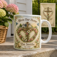 rose wreath cross blessing ceramic mug