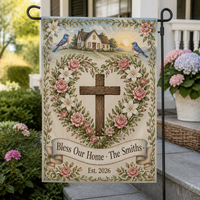 Rose Wreath Cross Blessing Garden Flag - Christian Garden Flag, front view