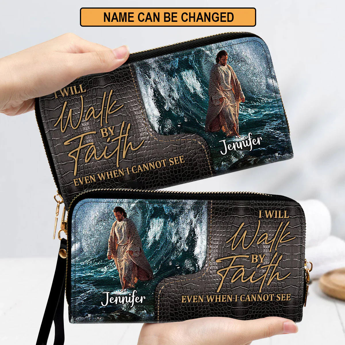 Christianartbag Clutch Purse, I Will Walk By Faith Even I Cannot See Clutch Purse For Women, Personalized Name, Christian Gifts For Women, CAB10091223.