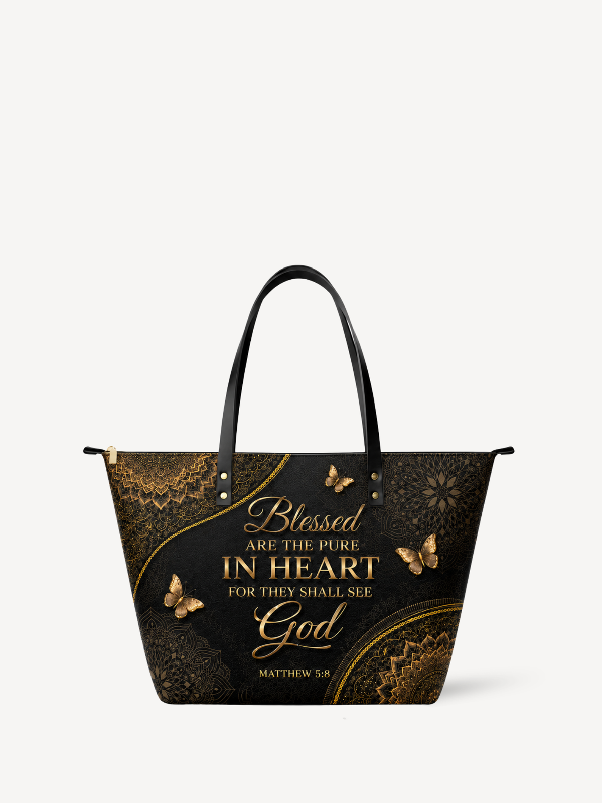 Blessed Soul PU Leather Tote Bag - Christian Tote Bag, front view