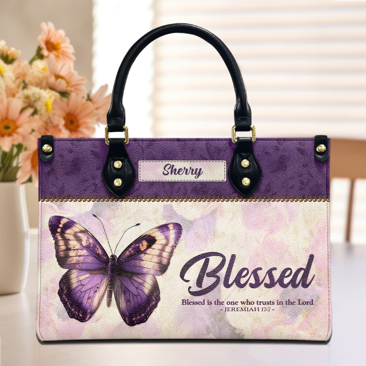 Blessed Is The One Who Trusts In The Lord Butterflies Customized Leather Handbag