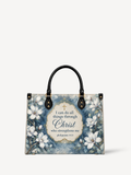 Blue Magnolia PU Leather Handbag - Christian Handbag, front view