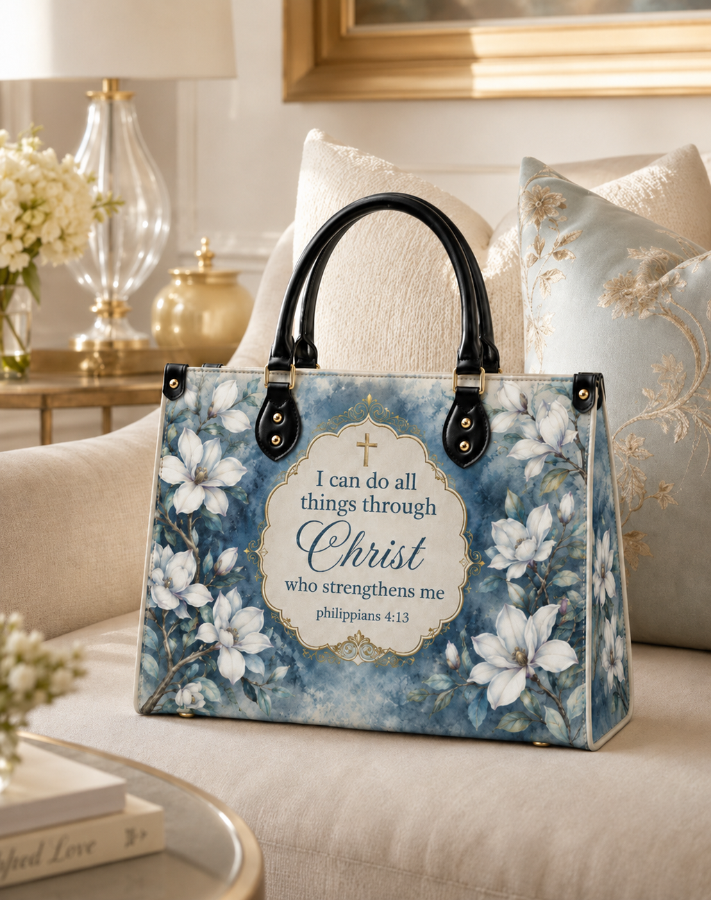 "Blue Magnolia"  Leather Handbag