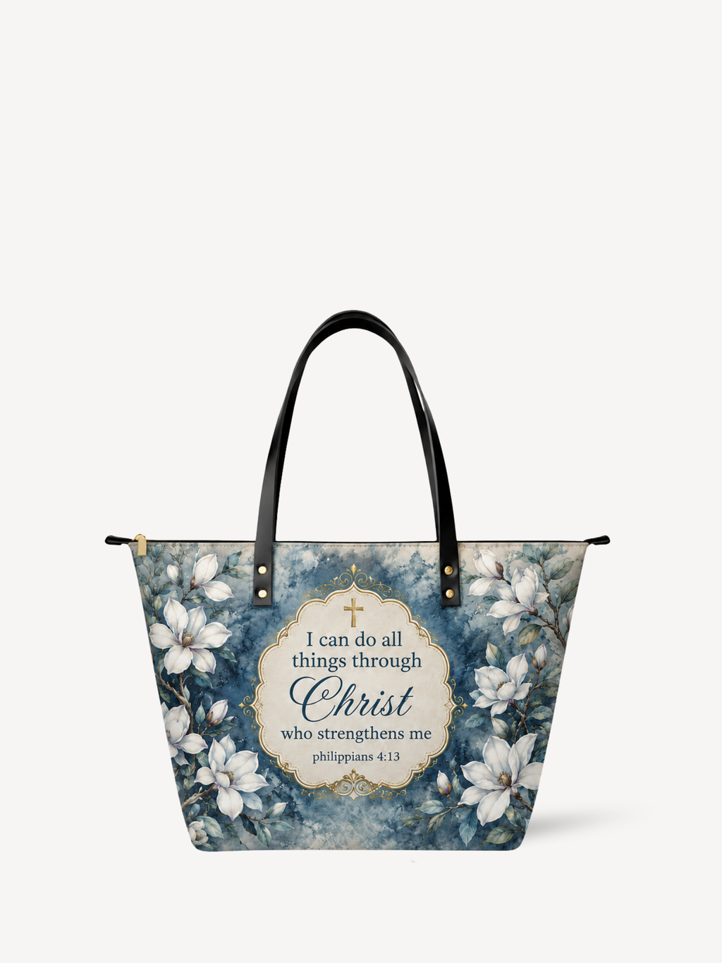 "Blue Magnolia" Leather Tote Bag