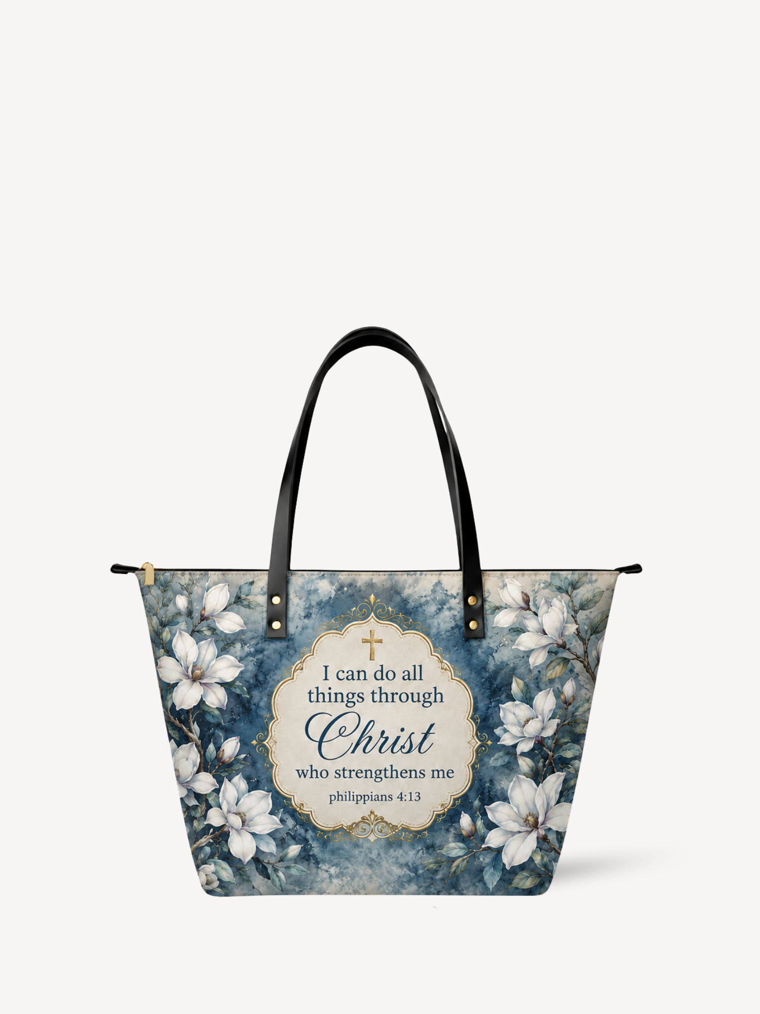 "Blue Magnolia" Leather Tote Bag