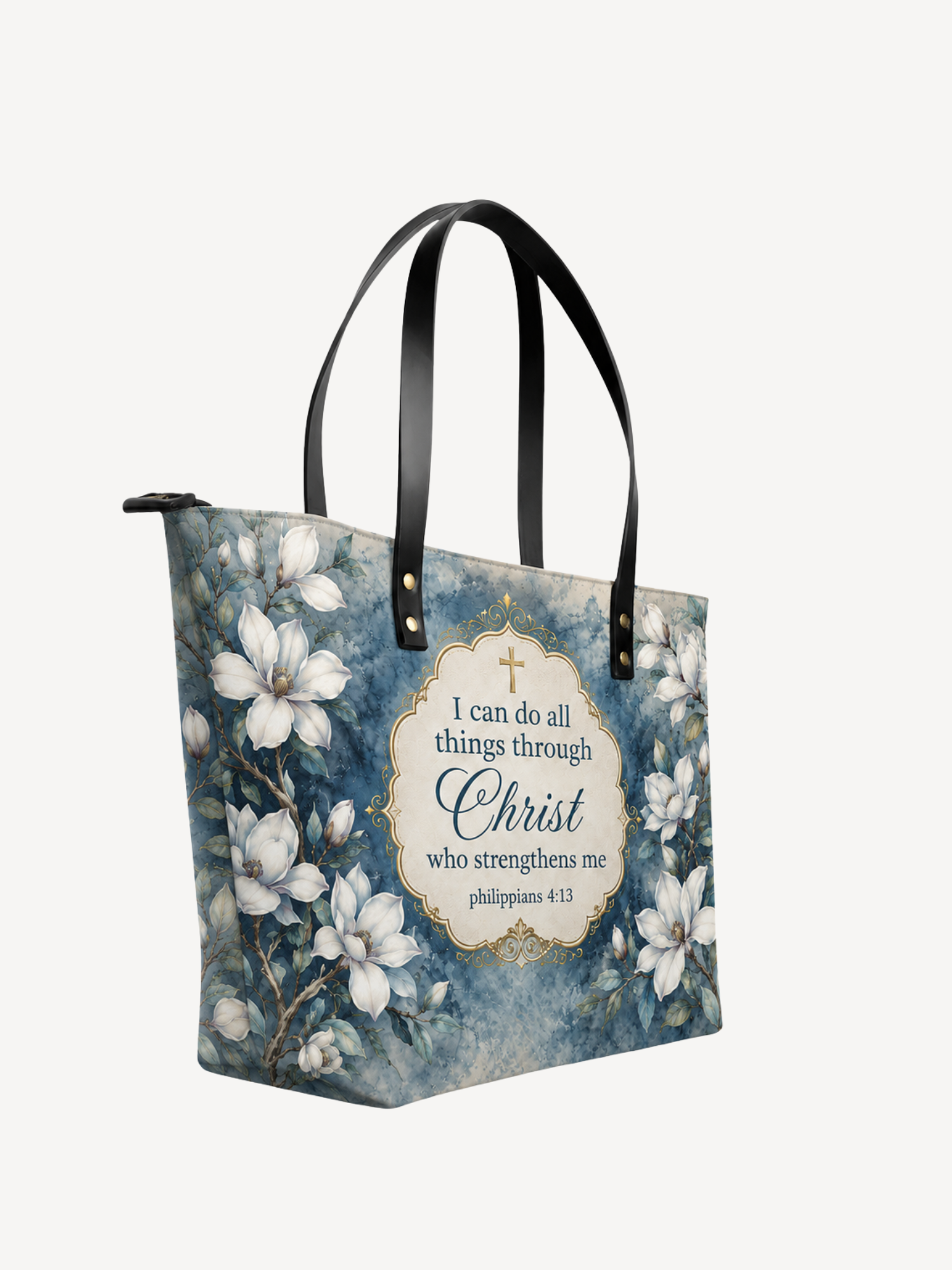 "Blue Magnolia" Leather Tote Bag