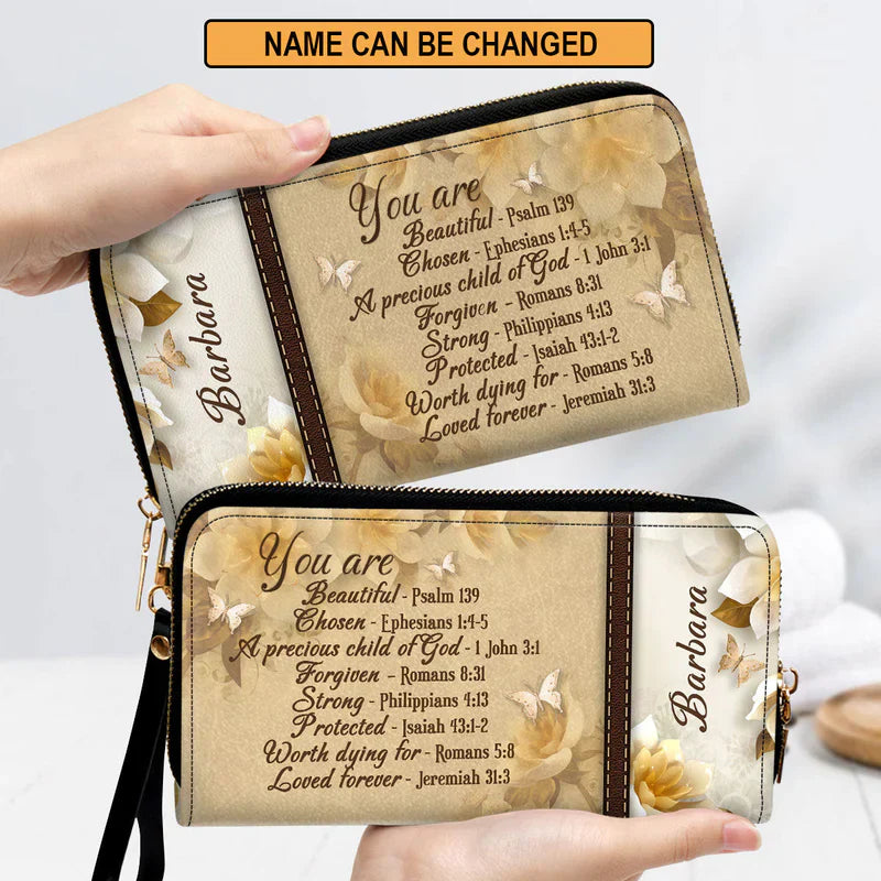 Christianartbag Clutch Purse, Butterfly A Precious Child Of God Clutch Purse For Women, Personalized Name, Christian Gifts For Women, CAB21091223.