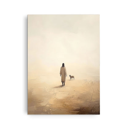 Christian with Sheep Inspirational Canvas Wall Art