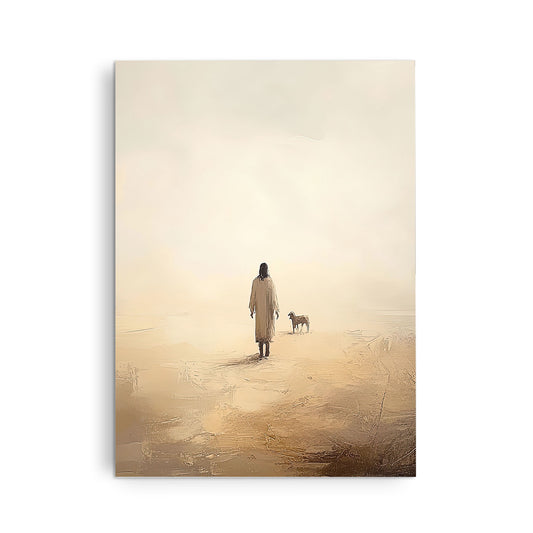 Christian with Sheep Inspirational Canvas Wall Art