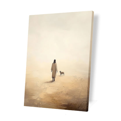 Christian with Sheep Inspirational Canvas Wall Art