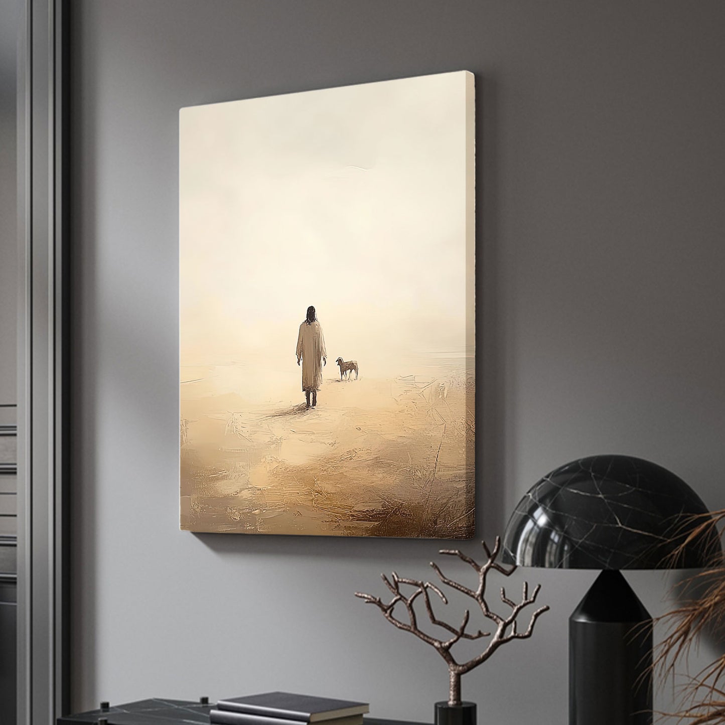 Christian with Sheep Inspirational Canvas Wall Art