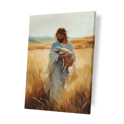 Christian Holding Sheep Canvas Wall Art