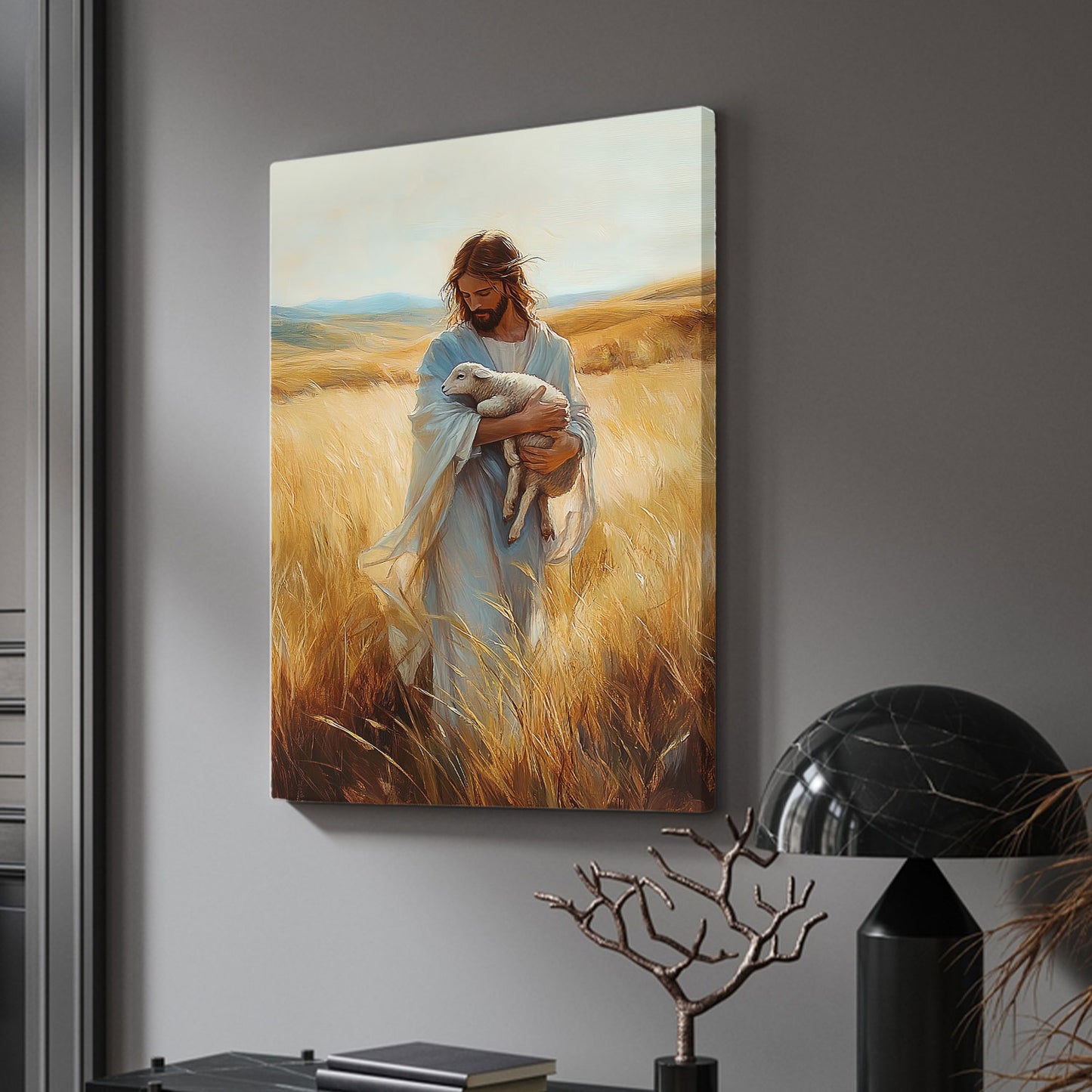 Christian Holding Sheep Canvas Wall Art