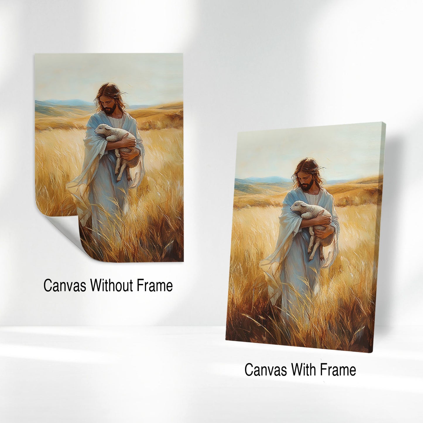 Christian Holding Sheep Canvas Wall Art