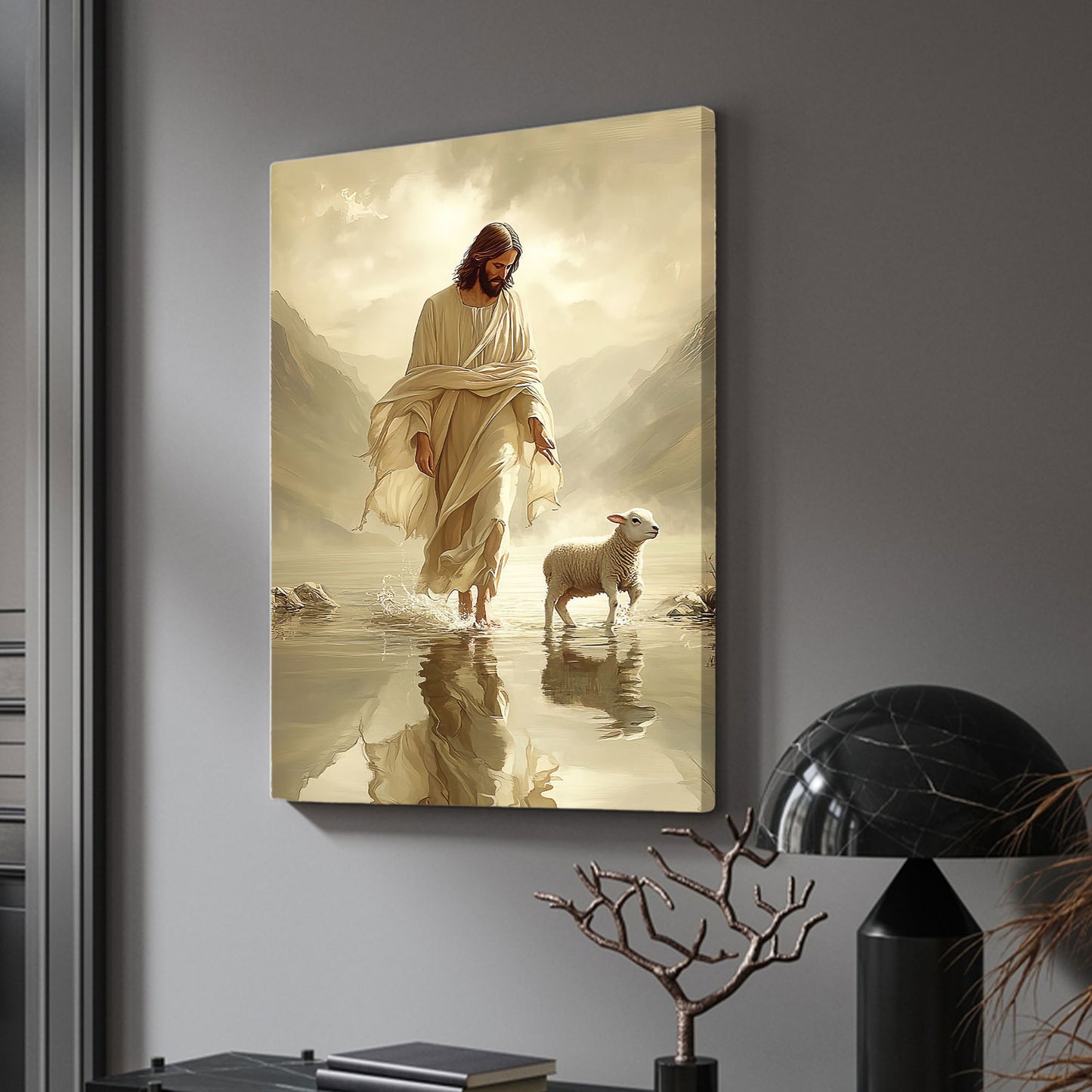 Walking On Water, Save The Lost Sheep Canvas Wall Art