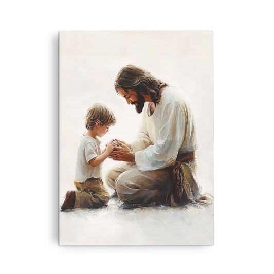 Peaceful Moment Little Boy Praying Canvas Wall Art