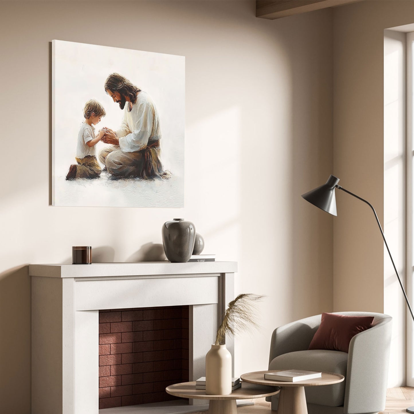 Peaceful Moment Little Boy Praying Canvas Wall Art