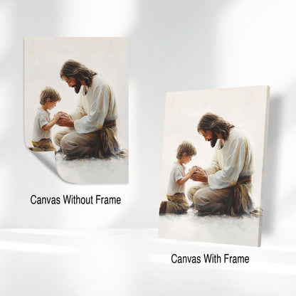 Peaceful Moment Little Boy Praying Canvas Wall Art