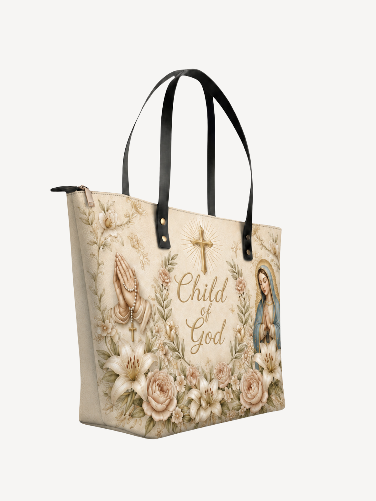Child Of God PU Leather Tote Bag - Christian Tote Bag, close-up of the print