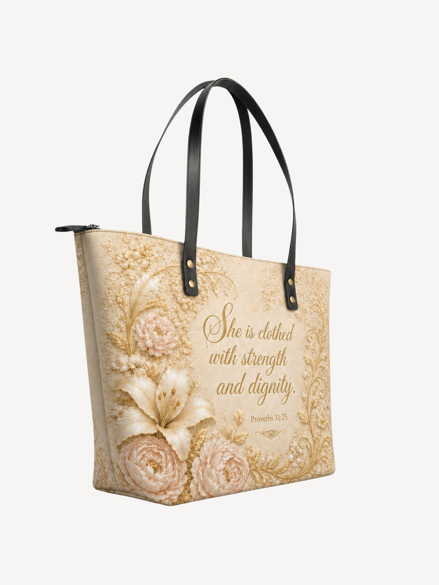 "Dignity Floral" Leather Tote Bag