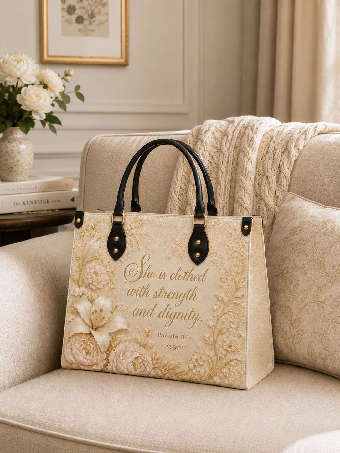 "Dignity Floral" Leather Handbag