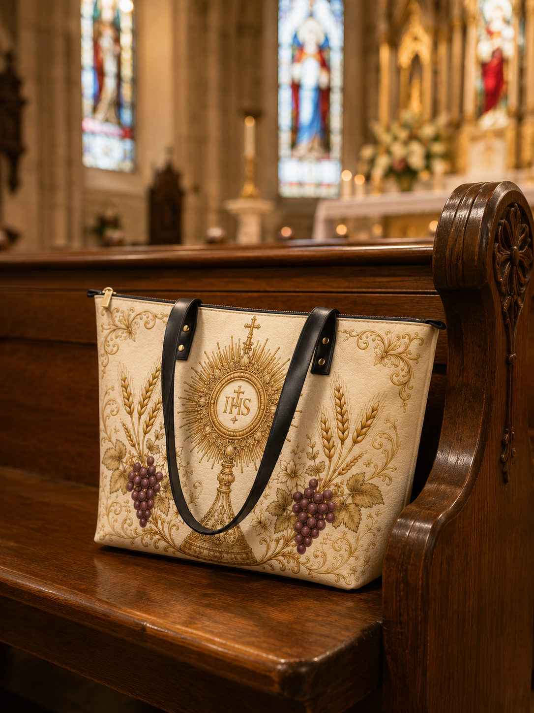 "Eucharistic Harvest" Leather Tote Bag