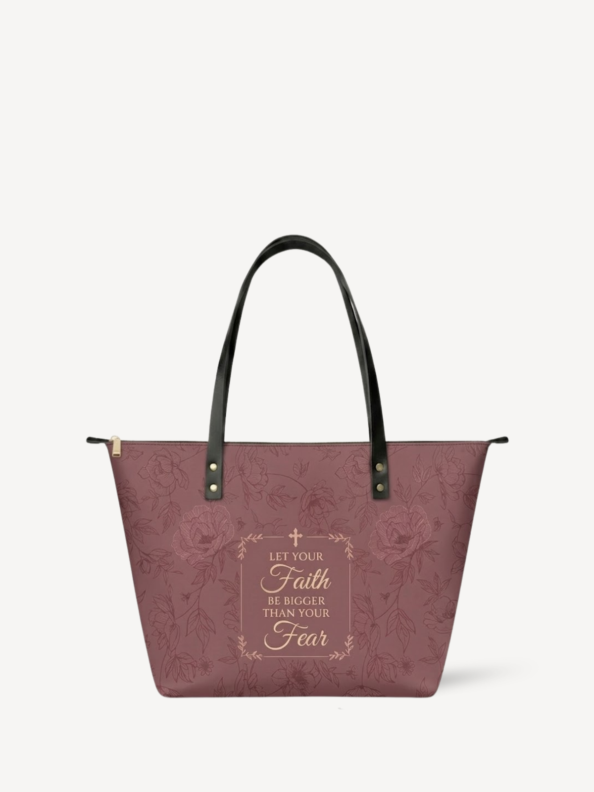 Faith Over Fear PU Leather Tote Bag - Christian Tote Bag, front view
