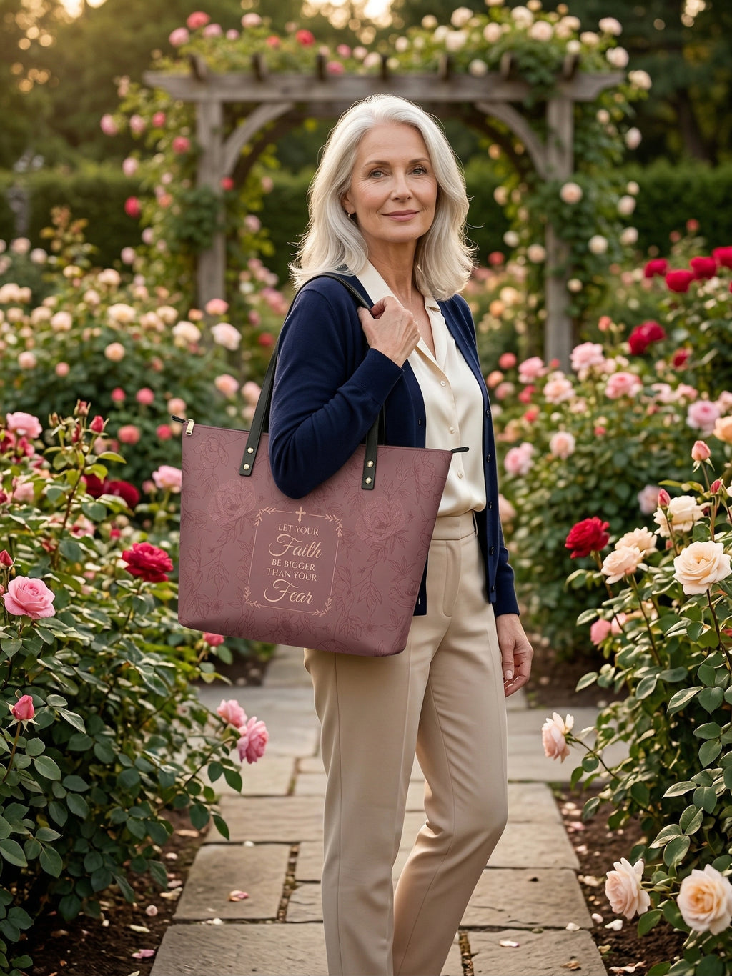 "Faith Over Fear" Leather Tote Bag