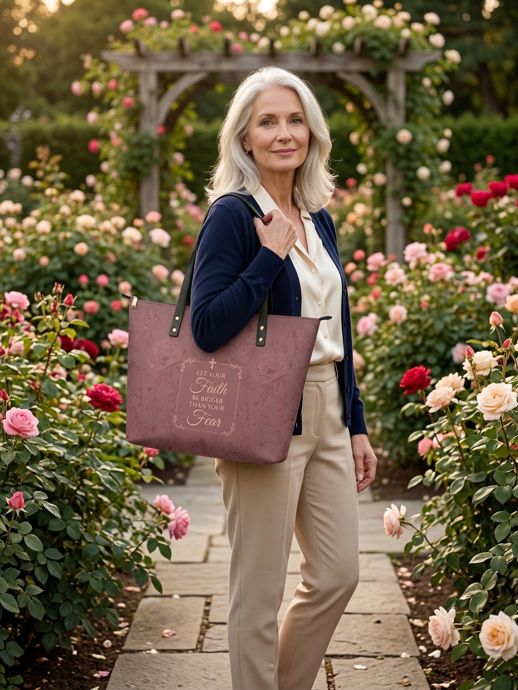 "Faith Over Fear" Leather Tote Bag