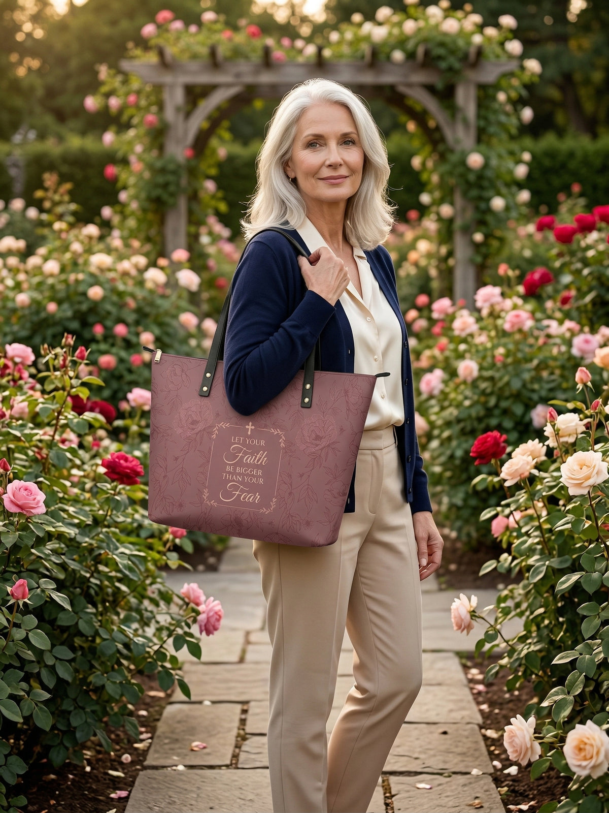 Faith Over Fear PU Leather Tote Bag - Christian Tote Bag, styled in the home