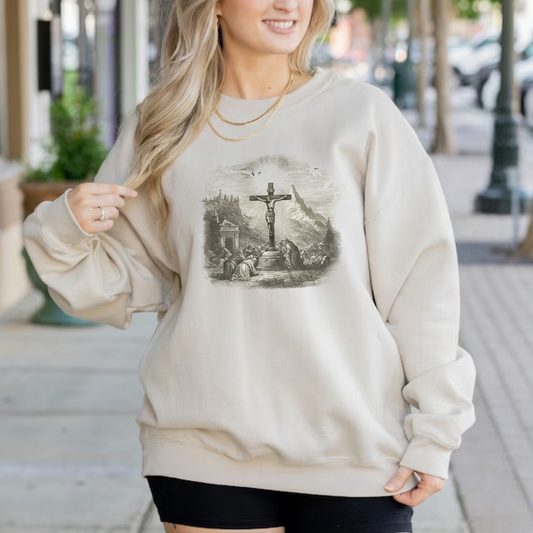 Cross Scene Graphic Christian Sweatshirt