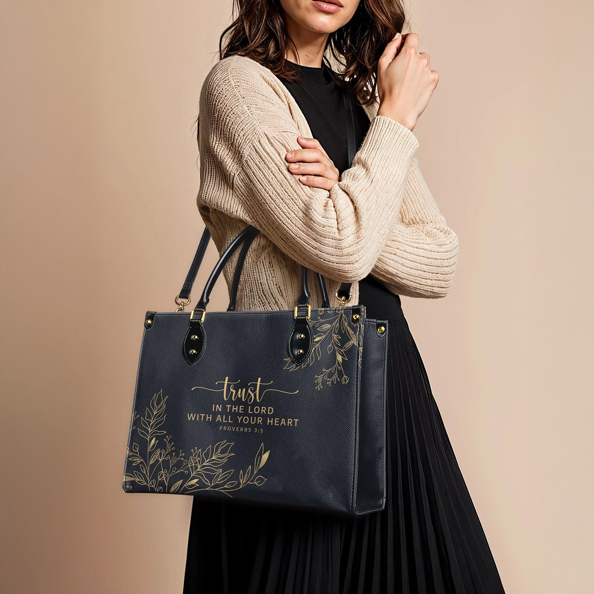 Trust in the Lord Proverbs 3:5 Black Leather Purse - Christian Leather Handbag