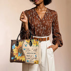 Be Still and Know That I Am God Psalm 46:10 Sunflower - Leather Handbag