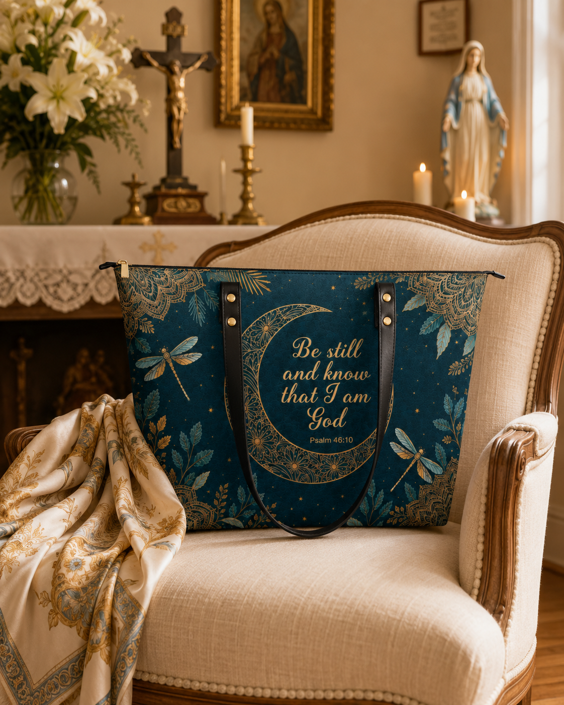 "Golden Stillness" Leather Tote Bag