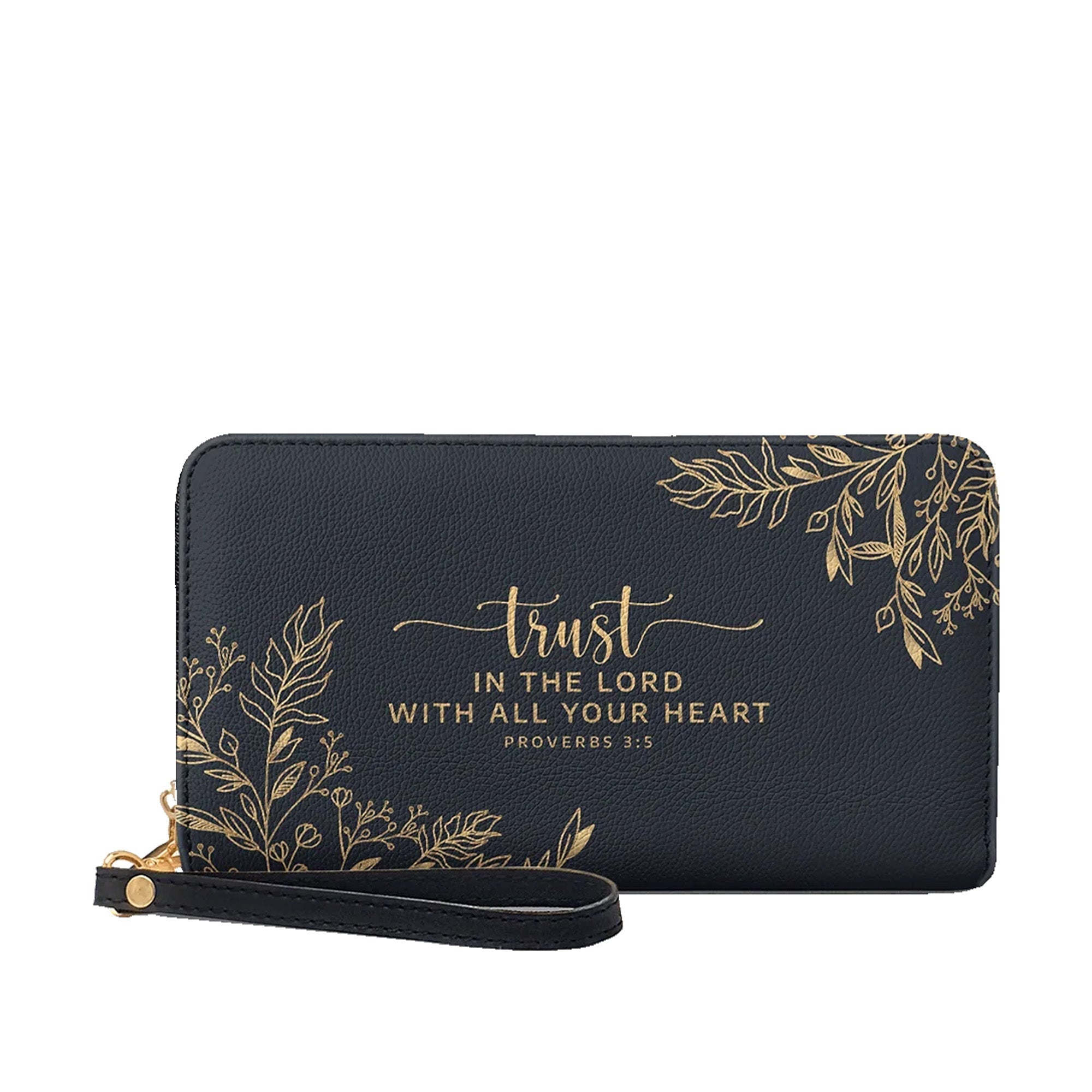 Trust in the Lord Proverbs 3:5 Black Leather Purse - Christian Leather Wallet
