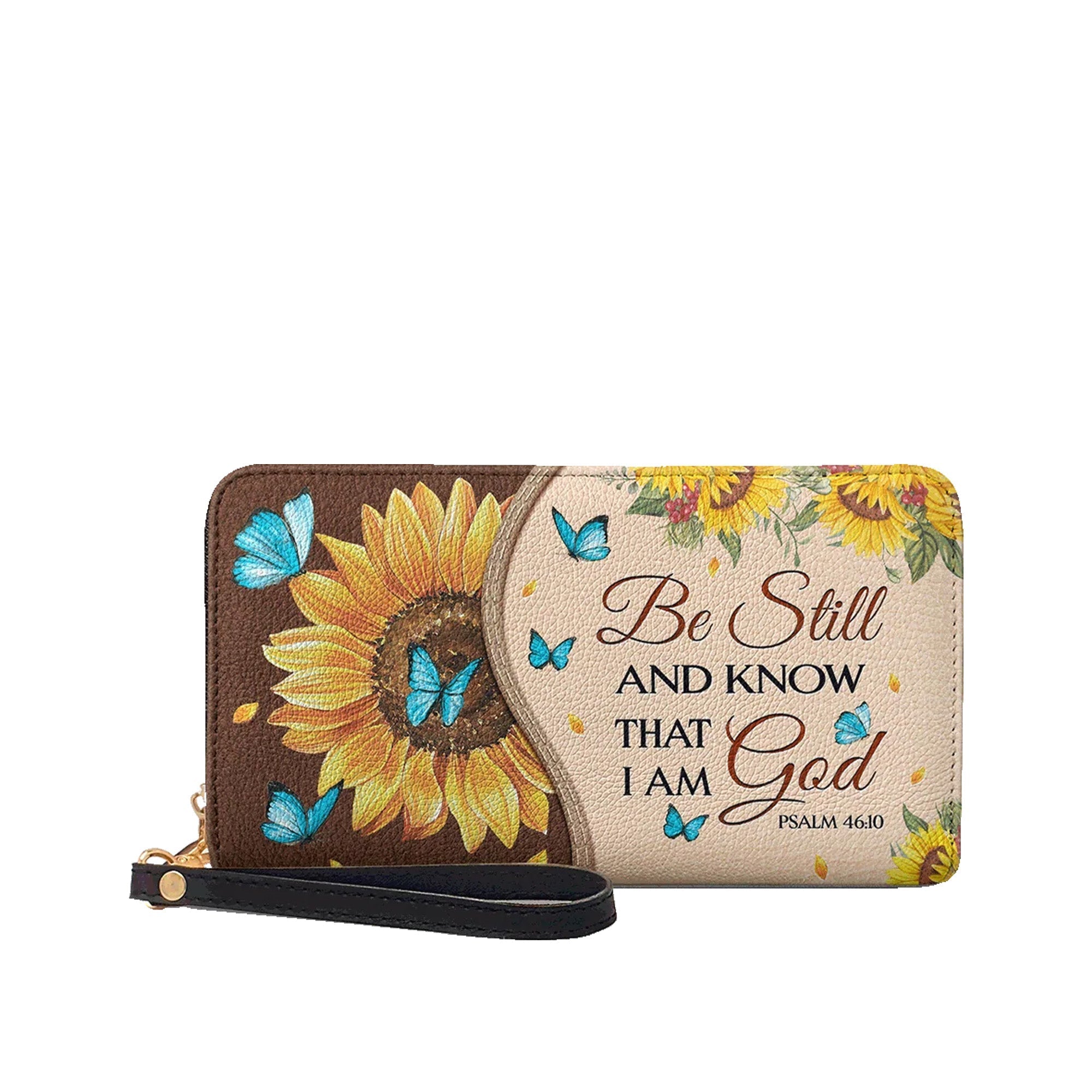Be Still and Know That I Am God Psalm 46:10 Sunflower - Leather Wallet