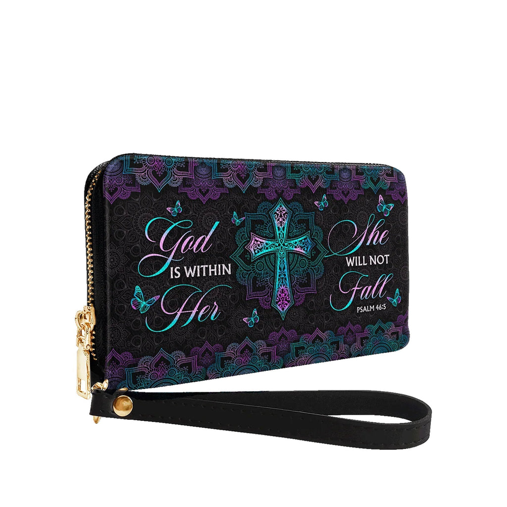 God Is Within Her She Will Not Fall Psalm 46:5 Faith - Christian Leather Wallet
