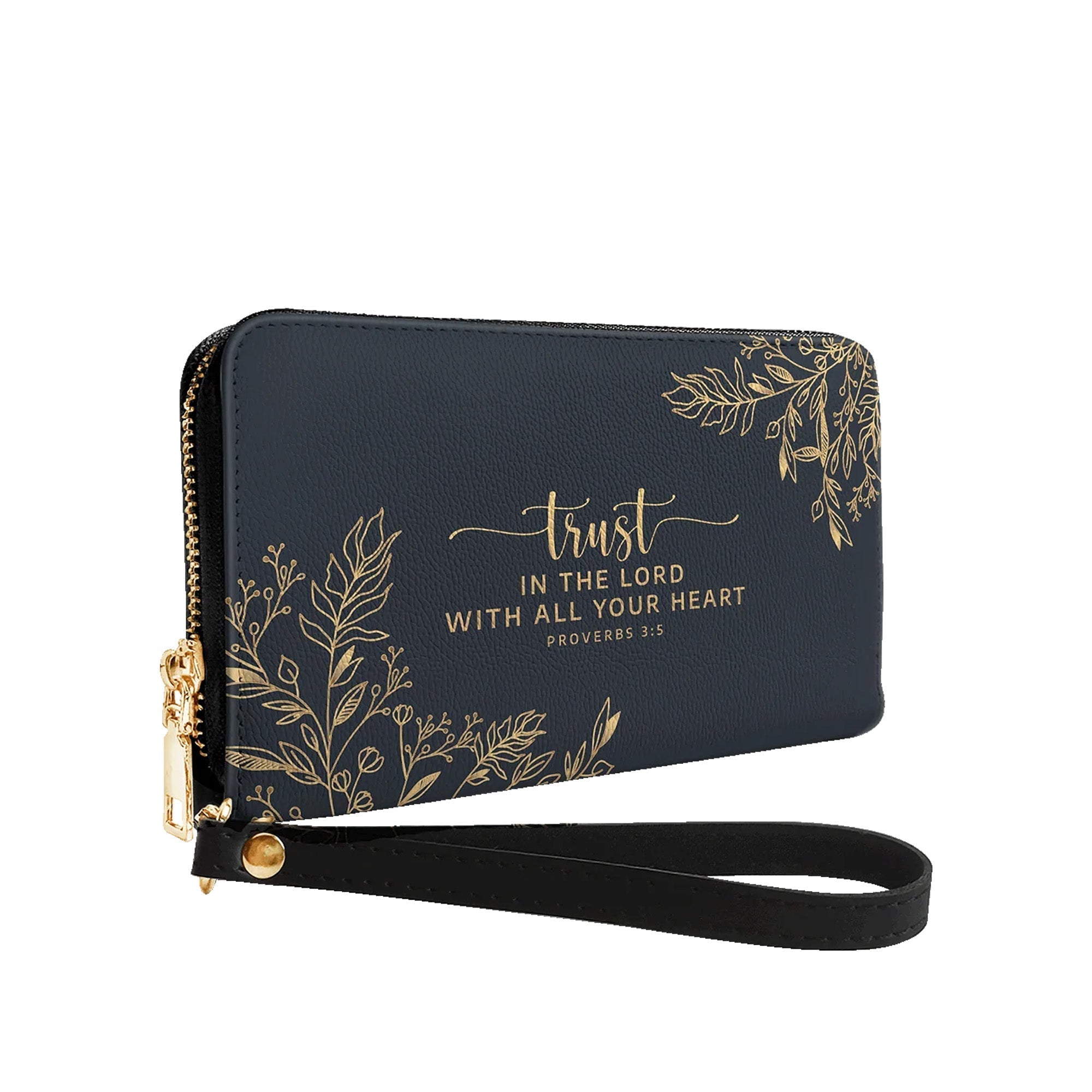 Trust in the Lord Proverbs 3:5 Black Leather Purse - Christian Leather Wallet