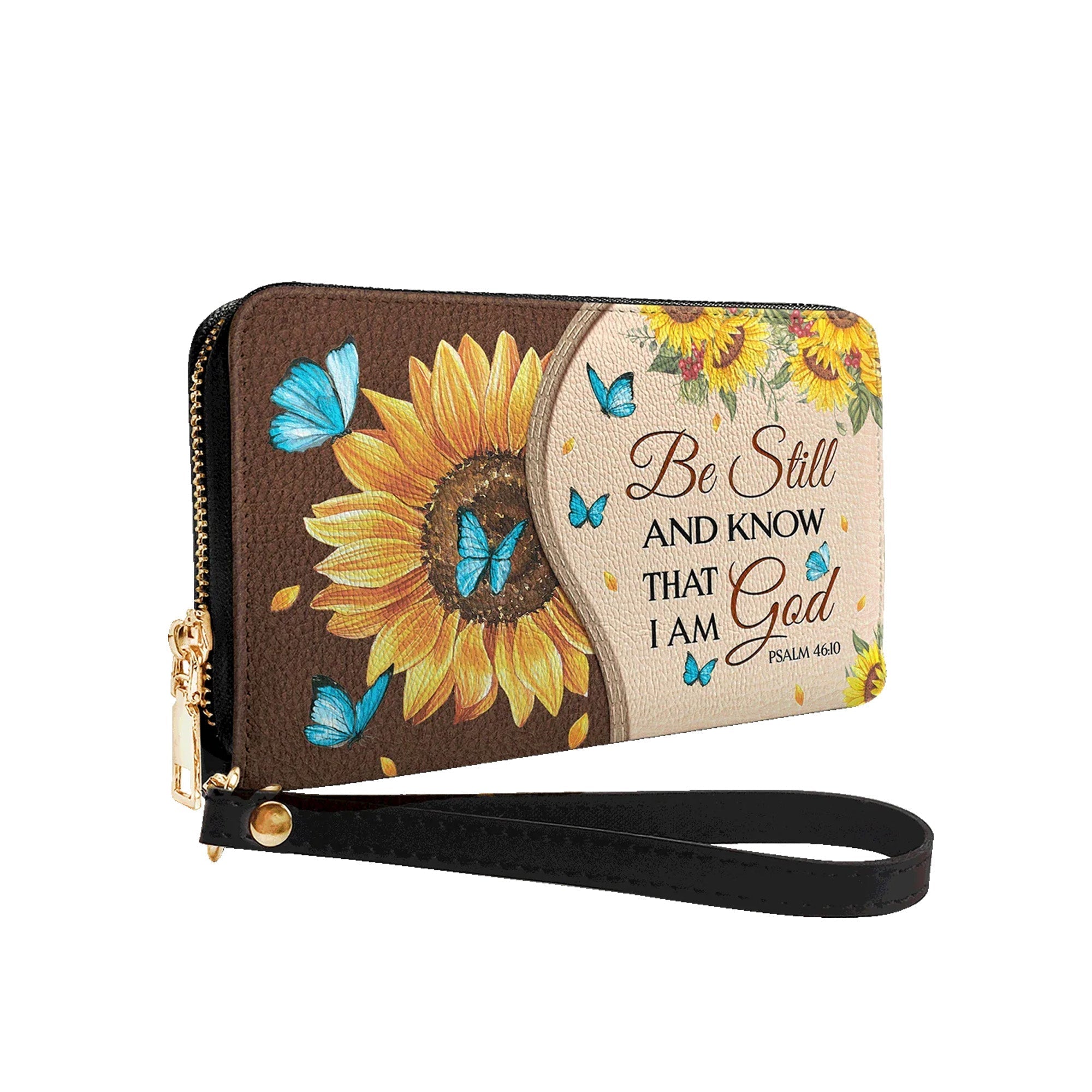 Be Still and Know That I Am God Psalm 46:10 Sunflower - Leather Wallet
