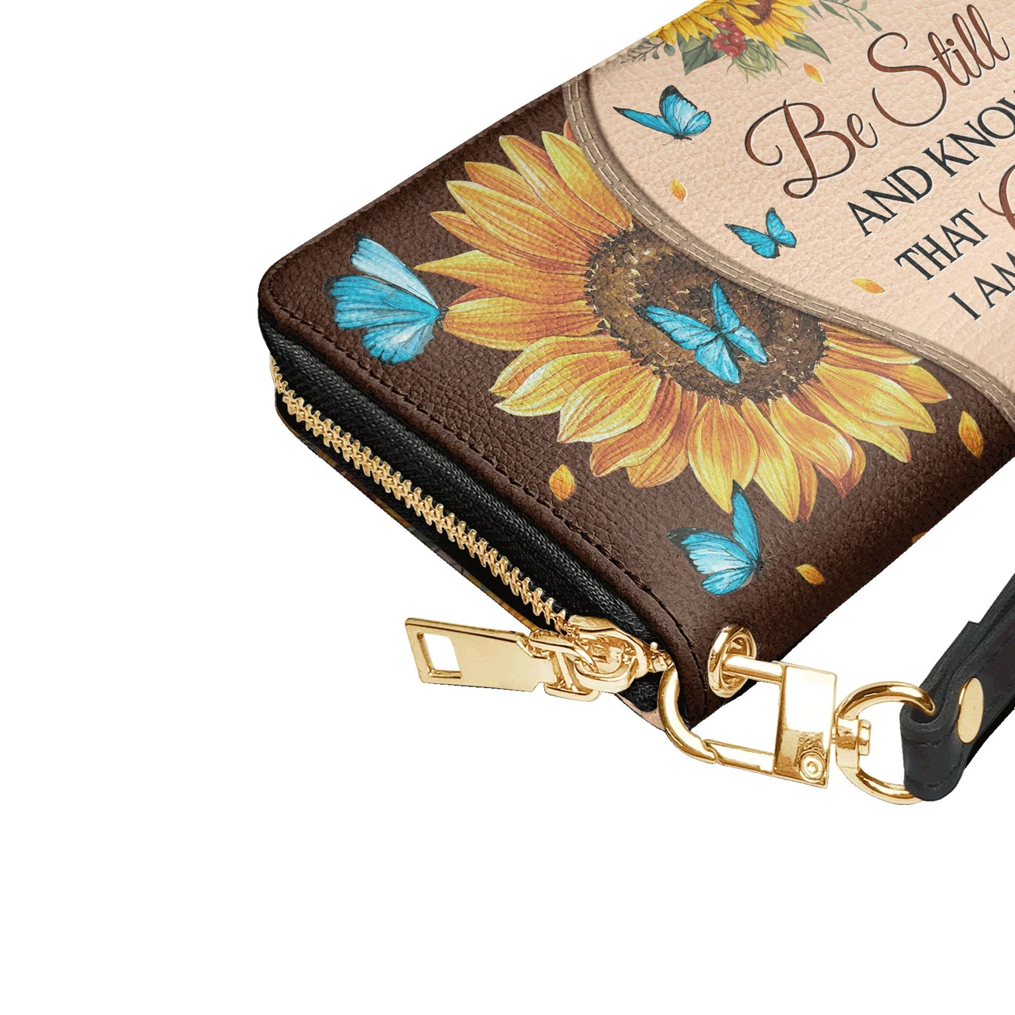 Be Still and Know That I Am God Psalm 46:10 Sunflower - Leather Wallet