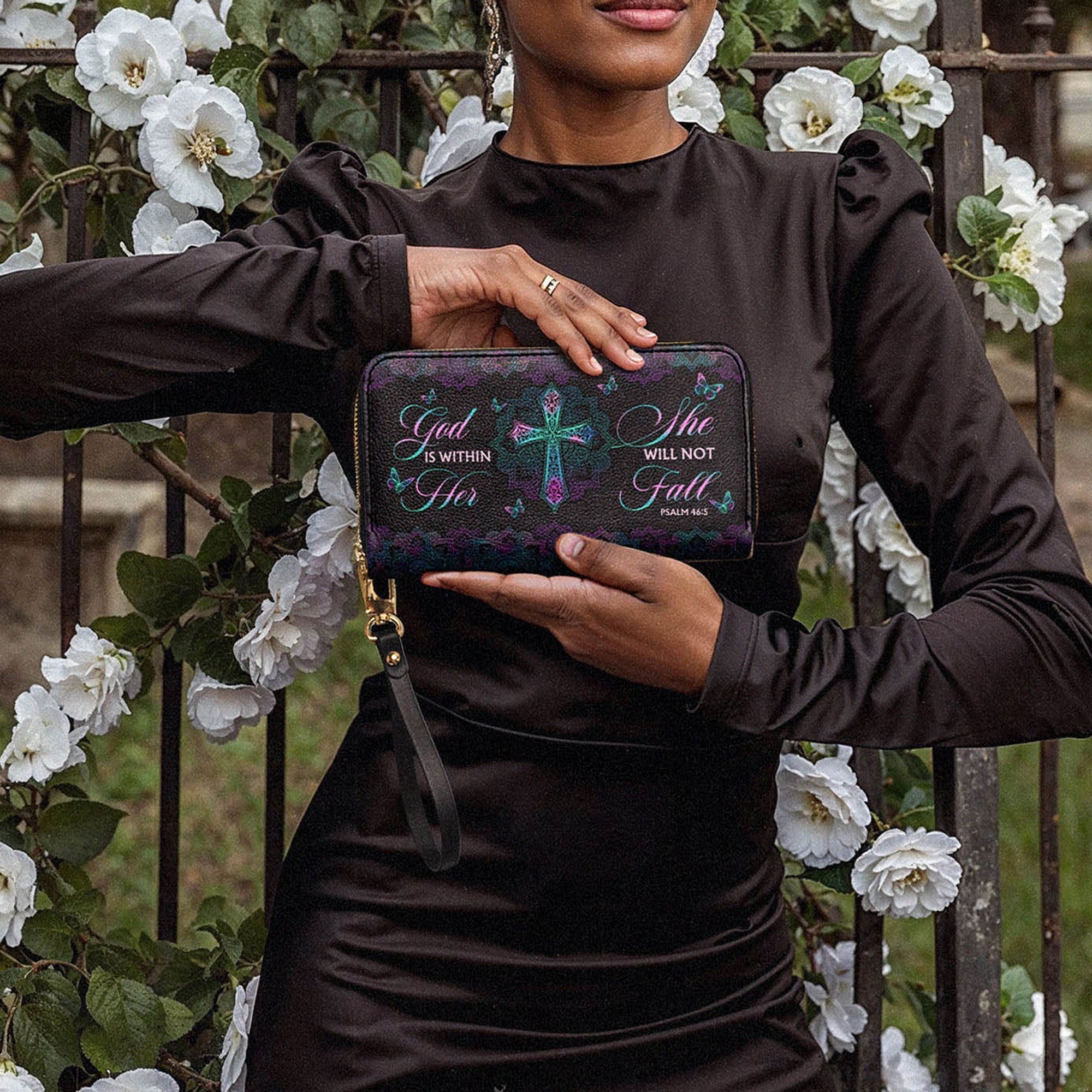 God Is Within Her She Will Not Fall Psalm 46:5 Faith - Christian Leather Wallet