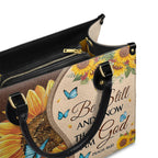 Be Still and Know That I Am God Psalm 46:10 Sunflower - Leather Handbag