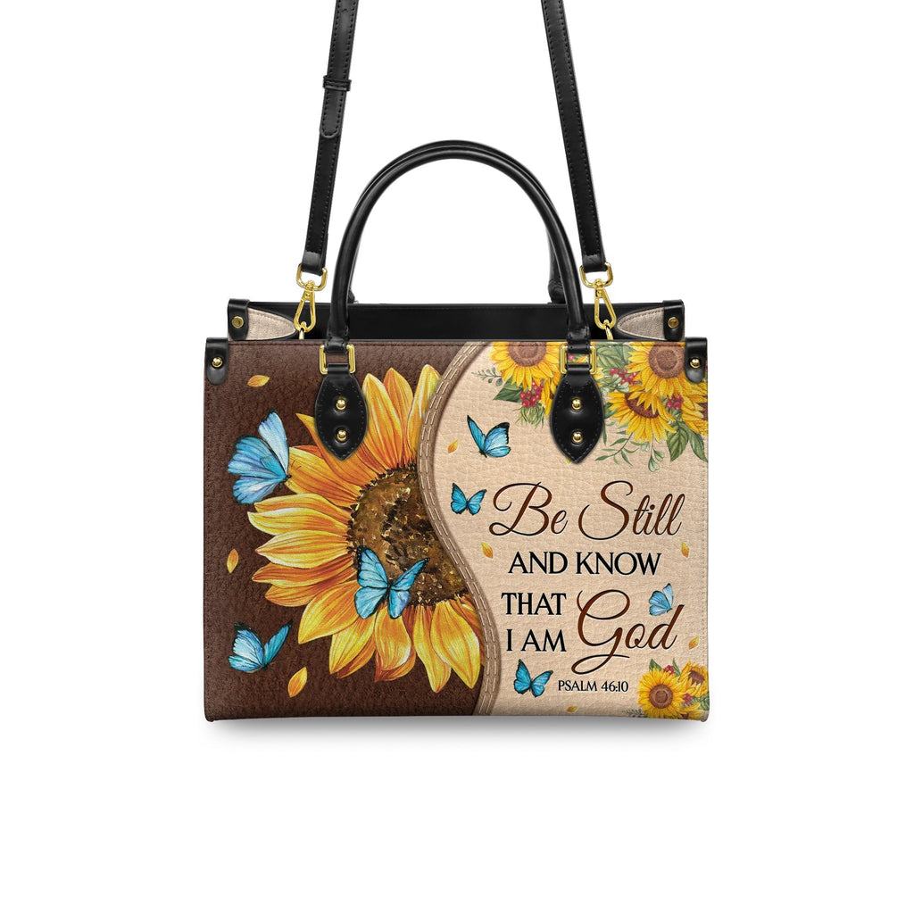 Be Still and Know That I Am God Psalm 46:10 Sunflower - Leather Handbag