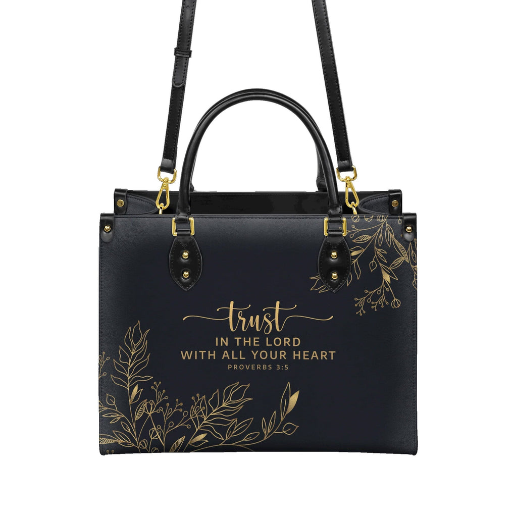 Trust in the Lord Proverbs 3:5 Black Leather Purse - Christian Leather Handbag