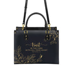 Trust in the Lord Proverbs 3:5 Black Leather Purse - Christian Leather Handbag